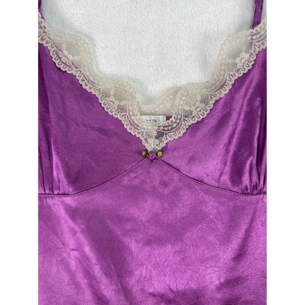 Vintage Y2K Old Navy Purple Satin Lace Trim Cami Tank Top Lingerie Intimates L - Picture 2 of 6